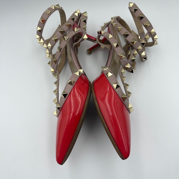 Valentino Garavani Red Patent Nappa Rockstud Ankle Strap 65mm Pumps Size 35.5 - Picture 10 of 13